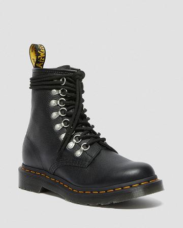 Dámské Šněrovací Boty Dr Martens 1460 Laced Virginia Læder Černé | CZ 605YXF